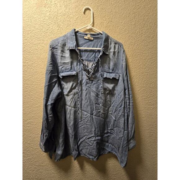 Westport Boho Chambray Blouse Blue Size 3x - Picture 1 of 6